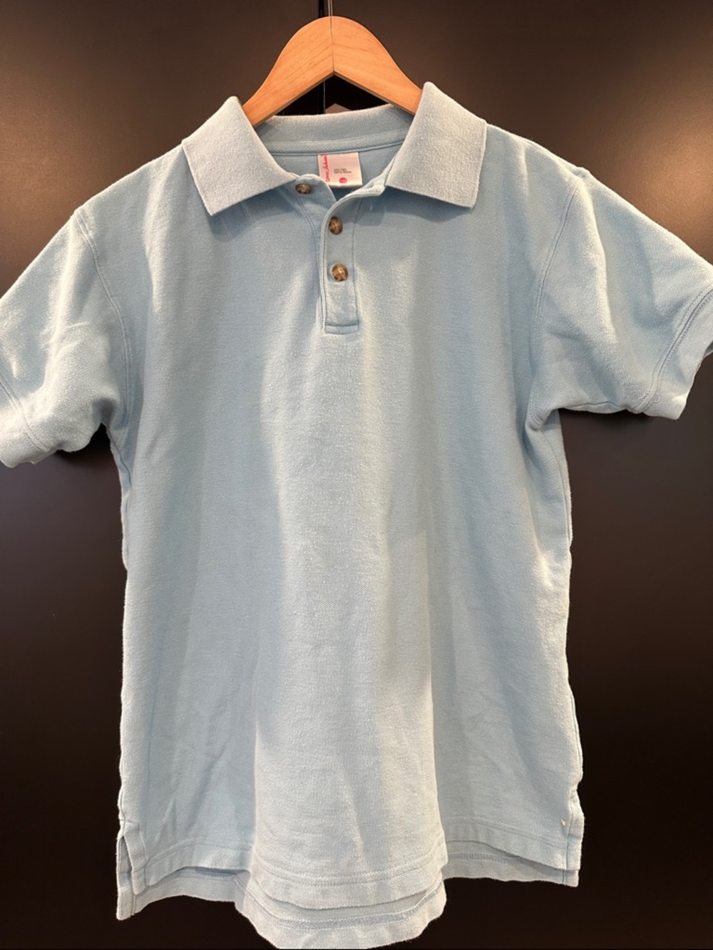 Hanna Andersson Kids Light Blue Cotton Pique Short Sleeve Polo Shirt Size 10-12y